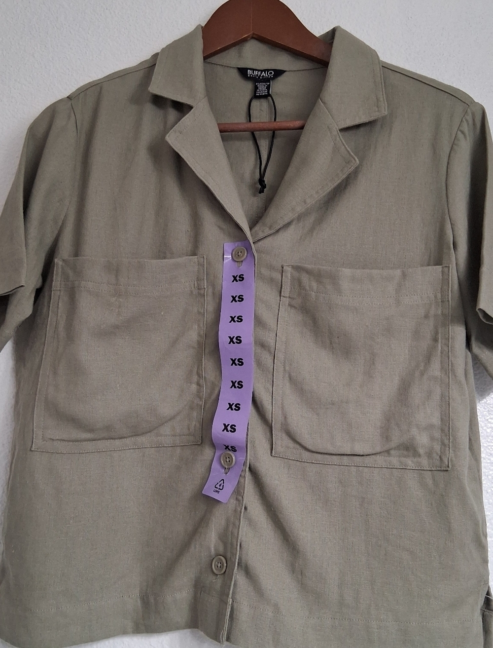 NWT Sage Green Linen Blend Button Up Shirt   Size XS